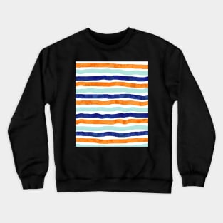 Navy orange sky blue watercolor hand-drawn stripes Crewneck Sweatshirt